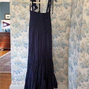 Navy Smocked Maxi Dress with Tie Straps